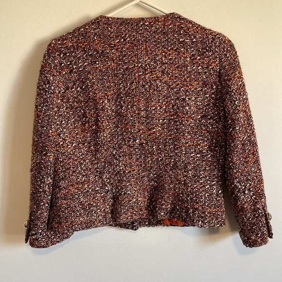 NWT Old Luxury Tweed Blazer Ann Taylor LOFT 8 Orange Black Button Suit Coat - Picture 10 of 16